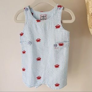 Seersucker Baby Romper with Crab Embroidery, 9 months